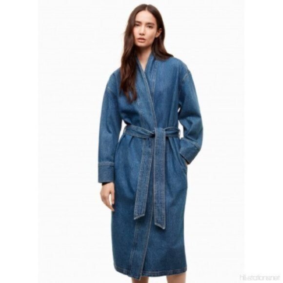 Aritzia Wilfred Free Colpa Belted Longline Denim Jean Trench Jacket - Medium - Picture 3 of 11